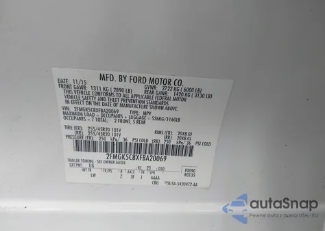 2015 Ford Flex Sel from USA, damaged, VIN 2FMGK5C8XFBA20069